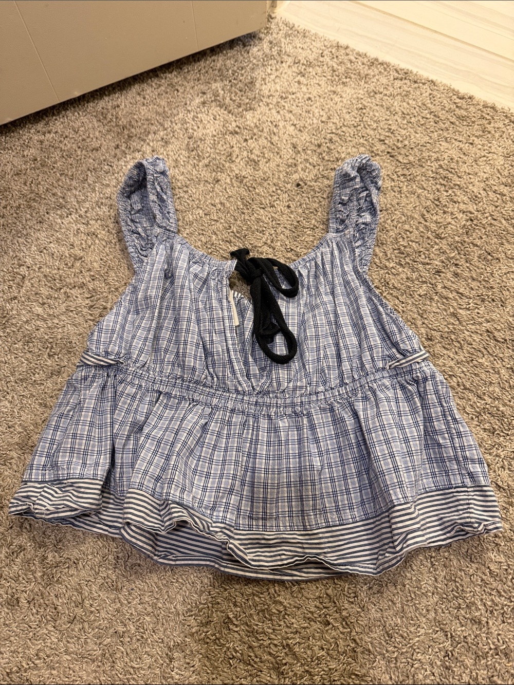 Anthropologie Blue Plaid Tie-Front Ruffle Tank